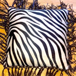 20X20 DECORATIVE HAIR HIDE ZEBRA PRINT PILLOW w FRINGE